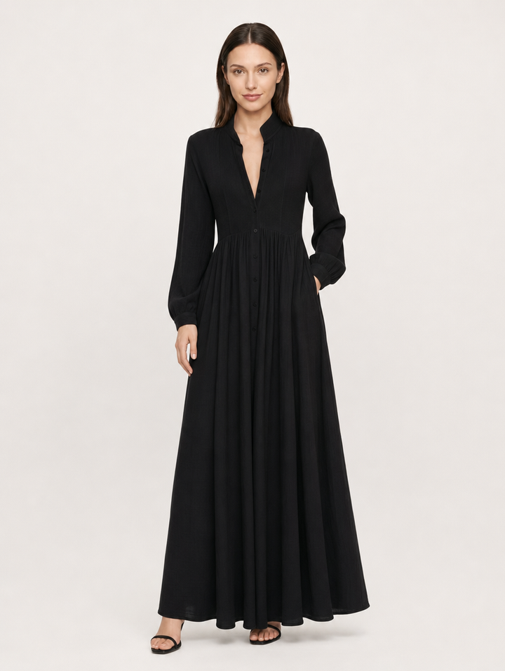 Abito Lungo Elegante con Collo alla Coreana