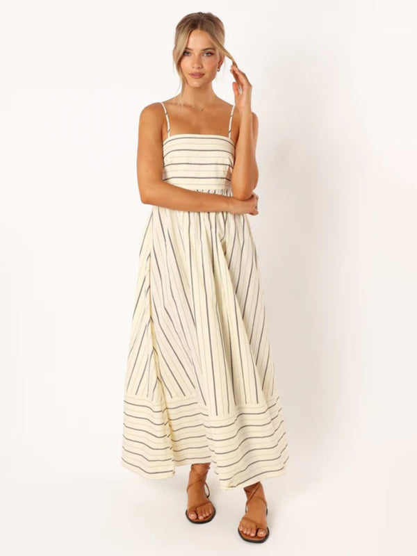 Abito Midi a Righe con Spalline
