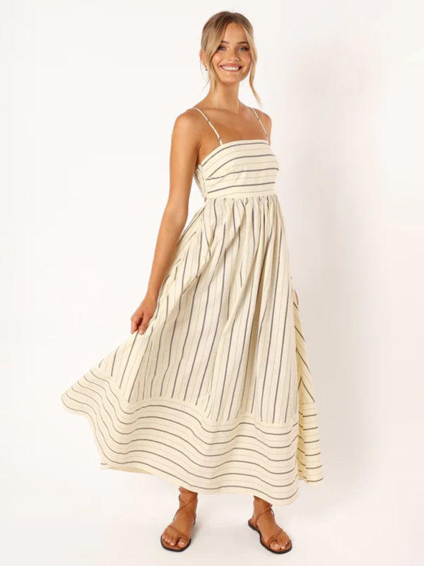 Abito Midi a Righe con Spalline