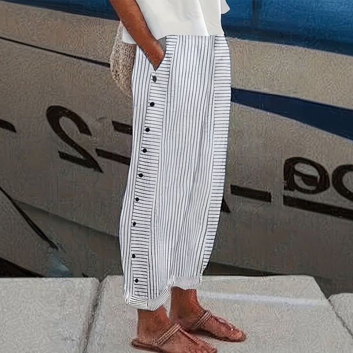 Pantaloni a Righe con Bottoni