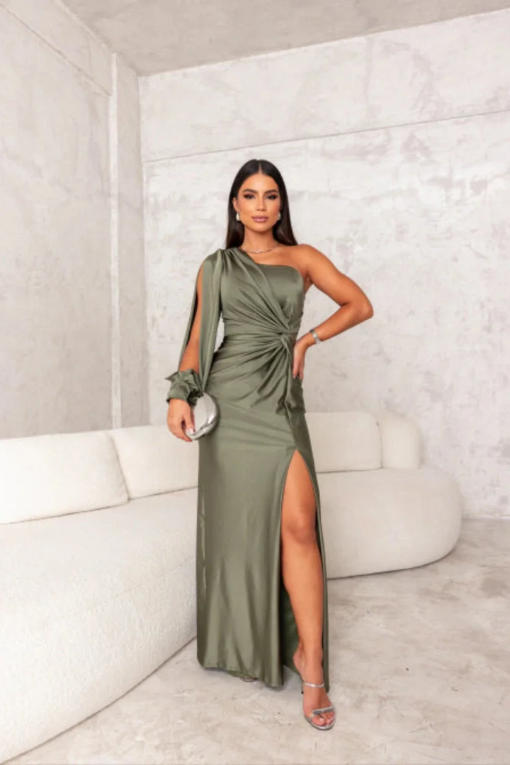 Abito Lungo Drappeggiato con Spacco