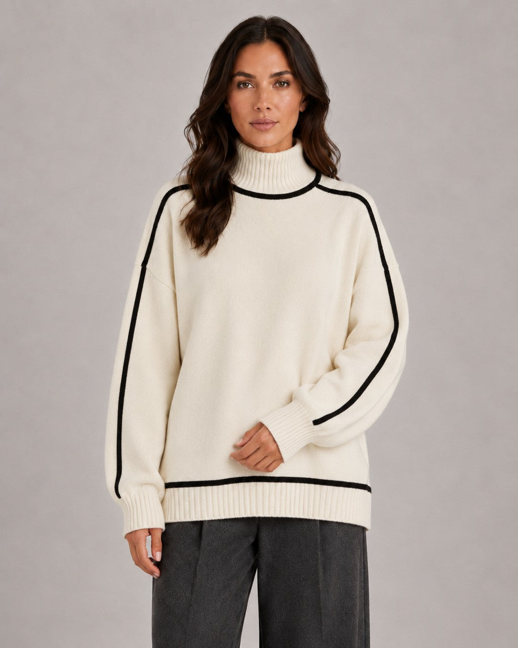 Maglione a Collo Alto con Righe