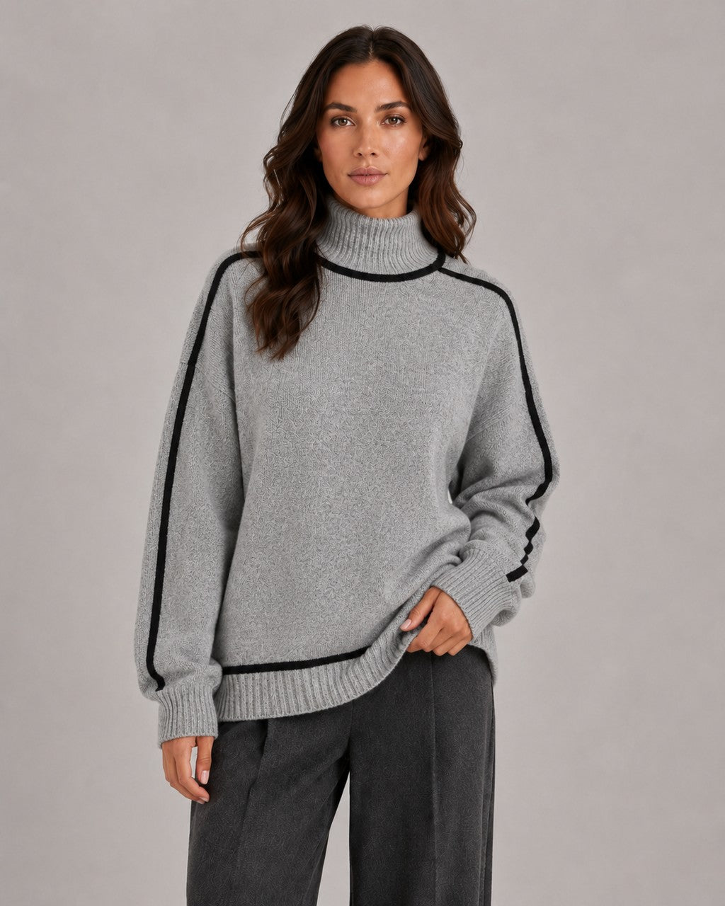Maglione a Collo Alto con Righe