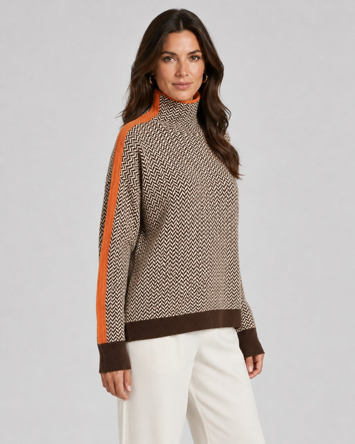Maglione Spigato con Righe a Contrasto
