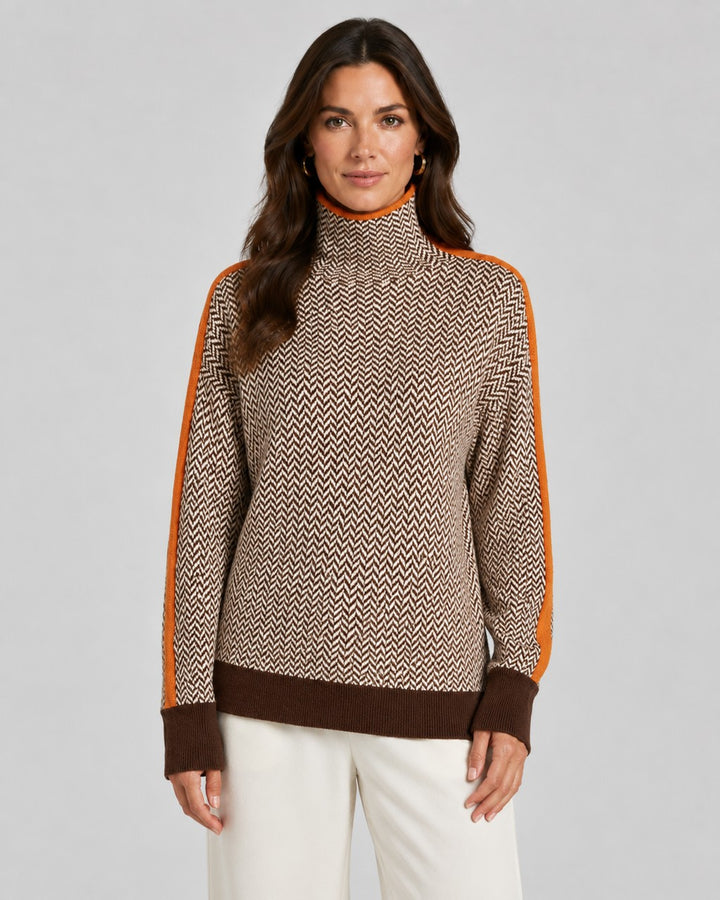 Maglione Spigato con Righe a Contrasto