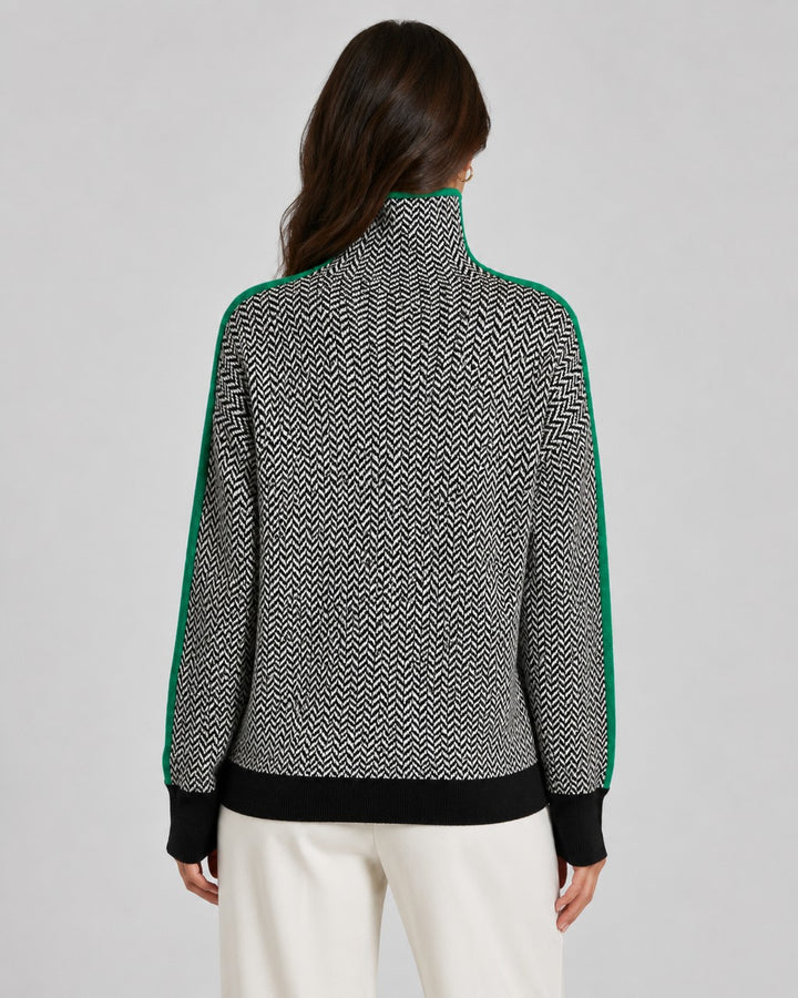 Maglione Spigato con Righe a Contrasto