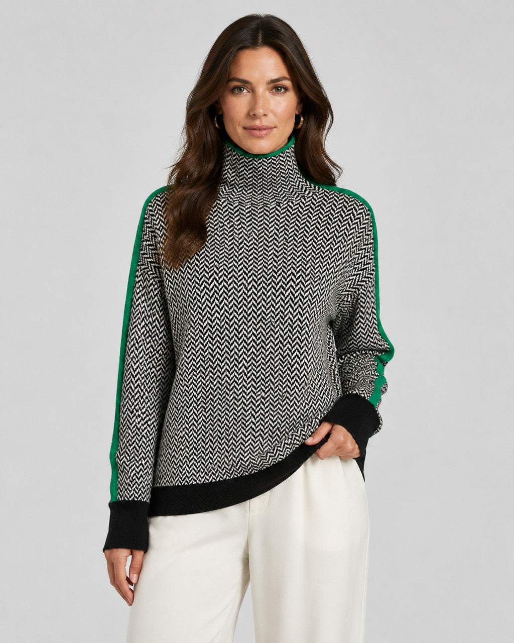 Maglione Spigato con Righe a Contrasto