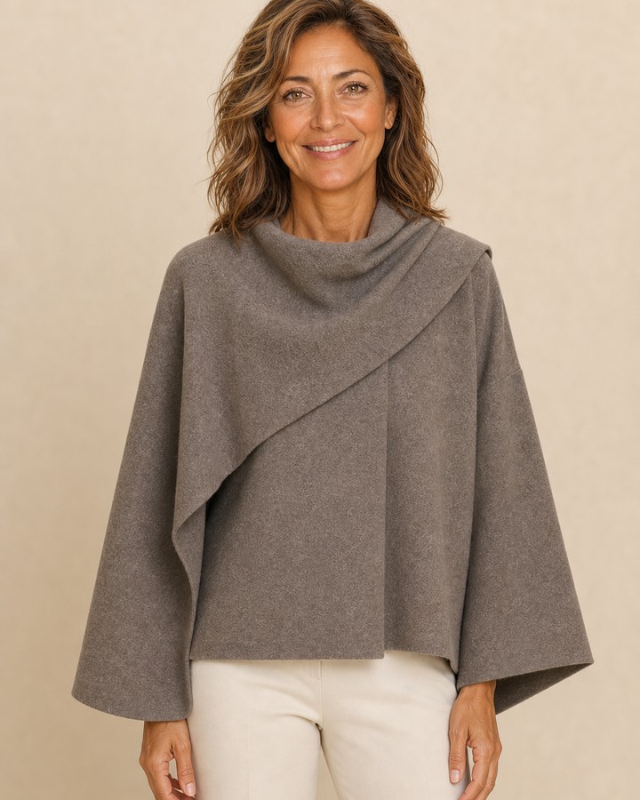 Cappotto a Mantella con Collo Drappeggiato