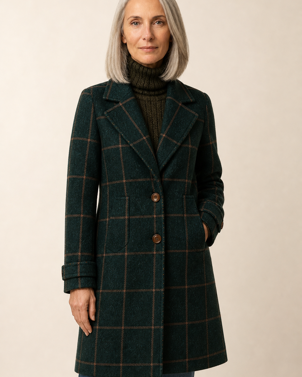 Cappotto a Quadri dal Taglio Dritto
