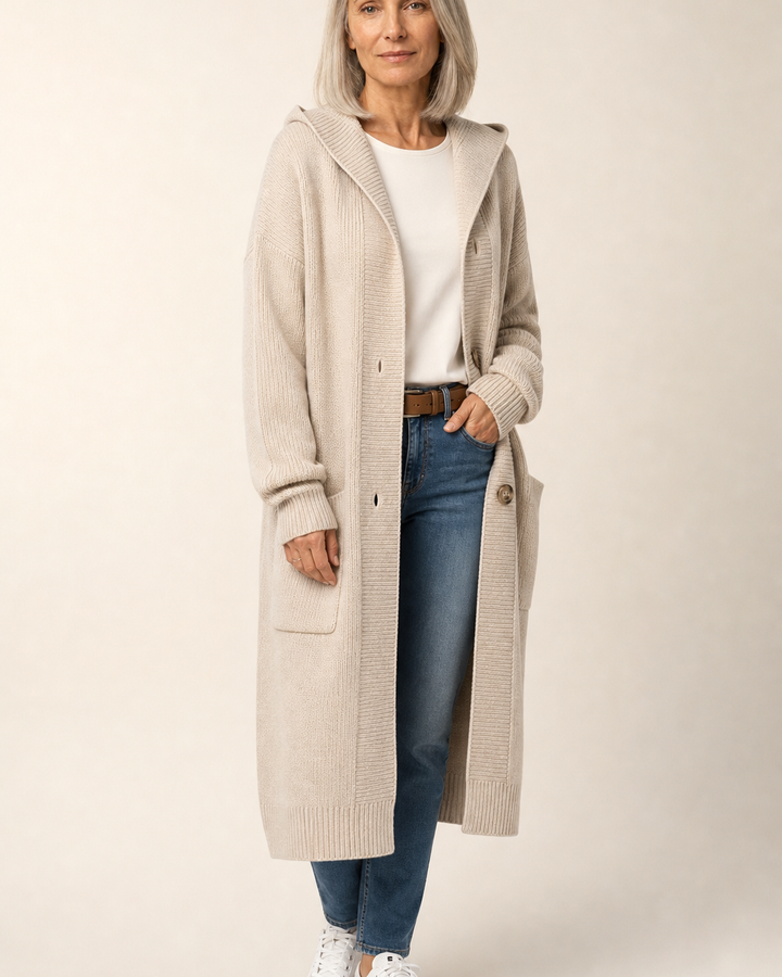 Cardigan Morbido con Cappuccio