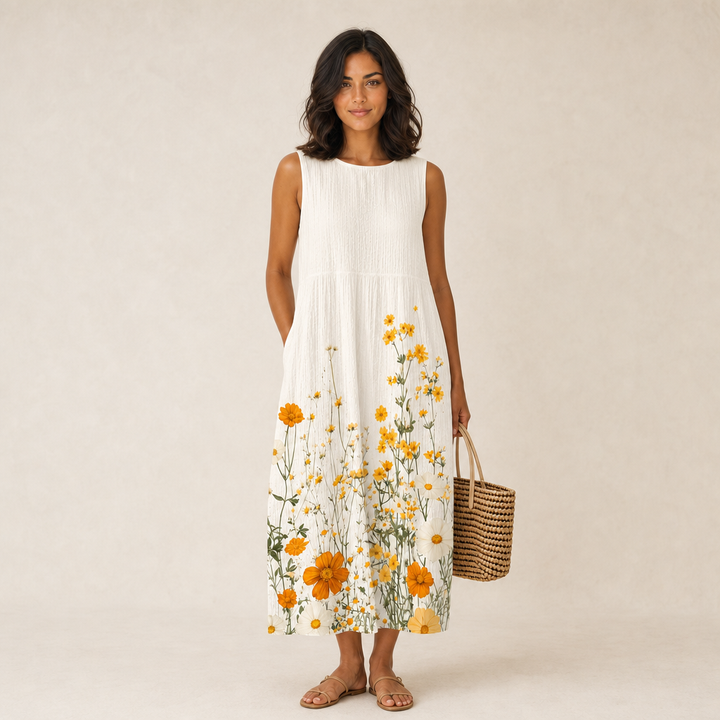 Vestito Midi Floreale con Tasche
