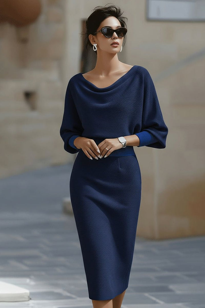 Abito Midi con Scollo Drappeggiato