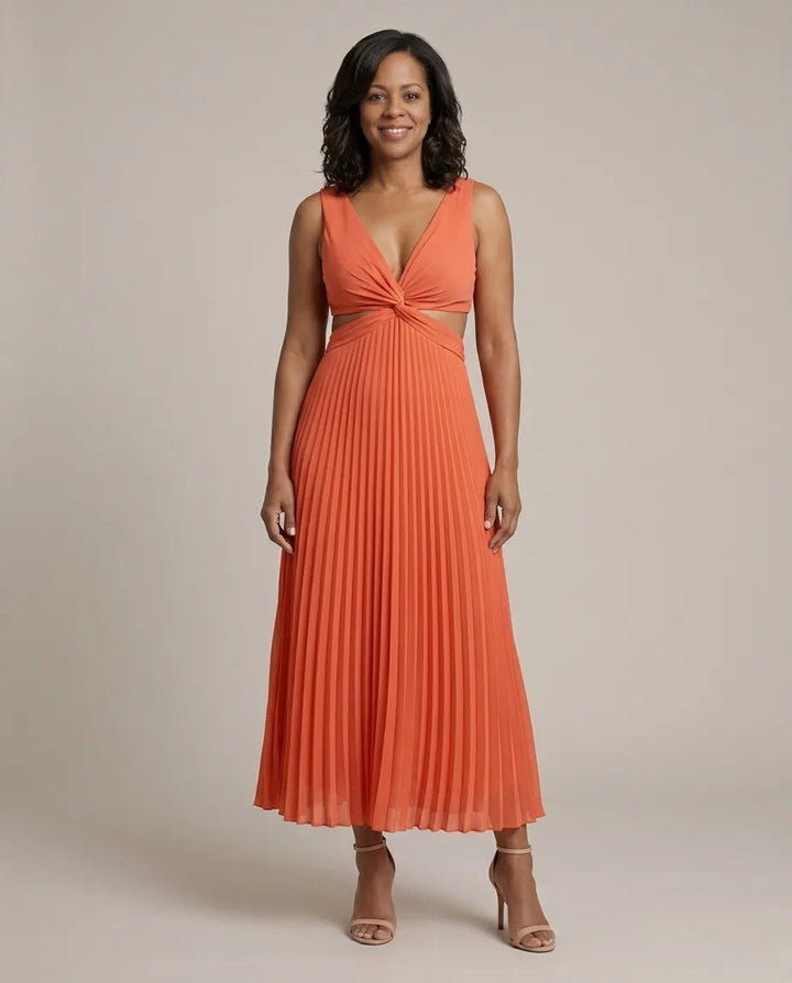 Abito Midi Plissettato con Cut-Out