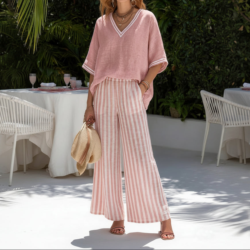 Completo con Pantalone Palazzo a Righe