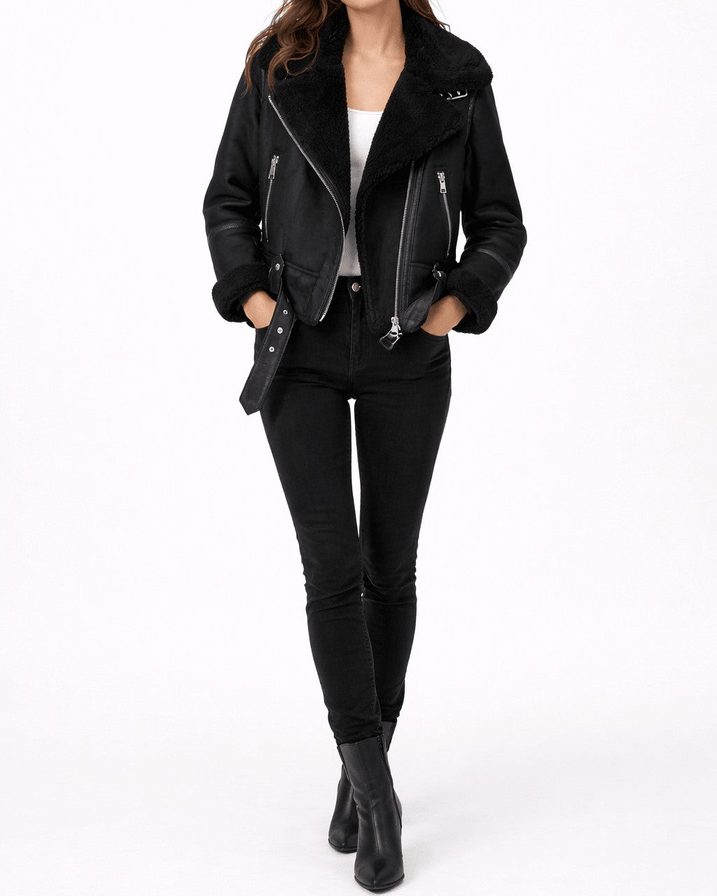 Giacca Stile Biker con Collo Ampio