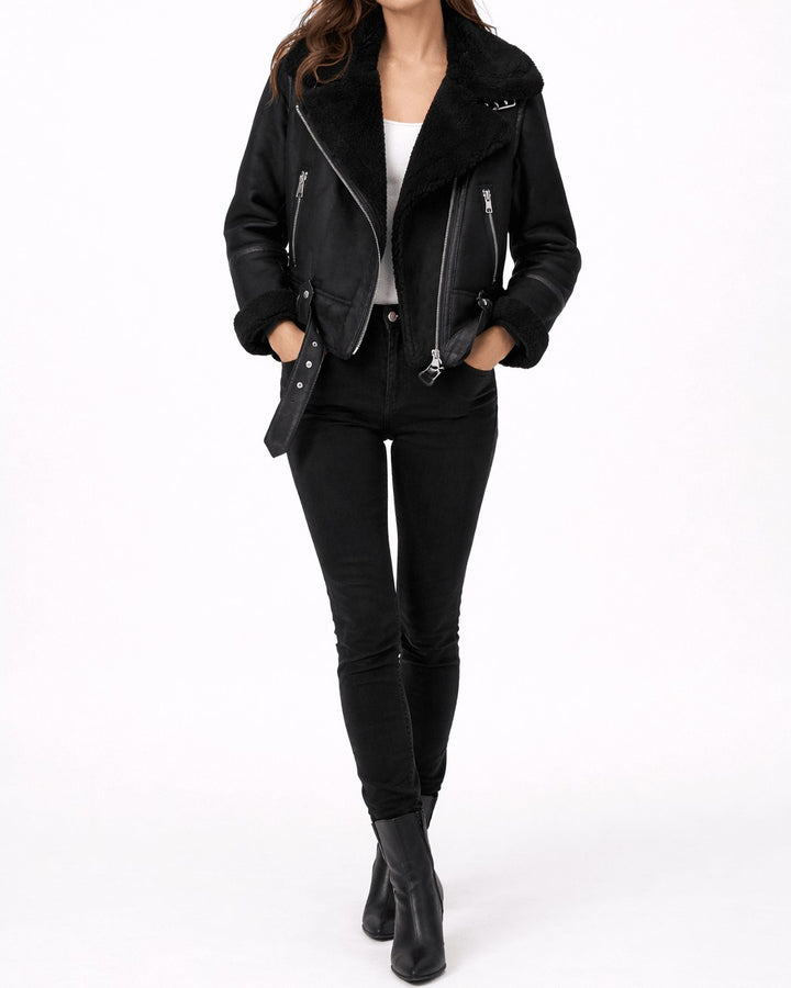 Giacca Stile Biker con Collo Ampio