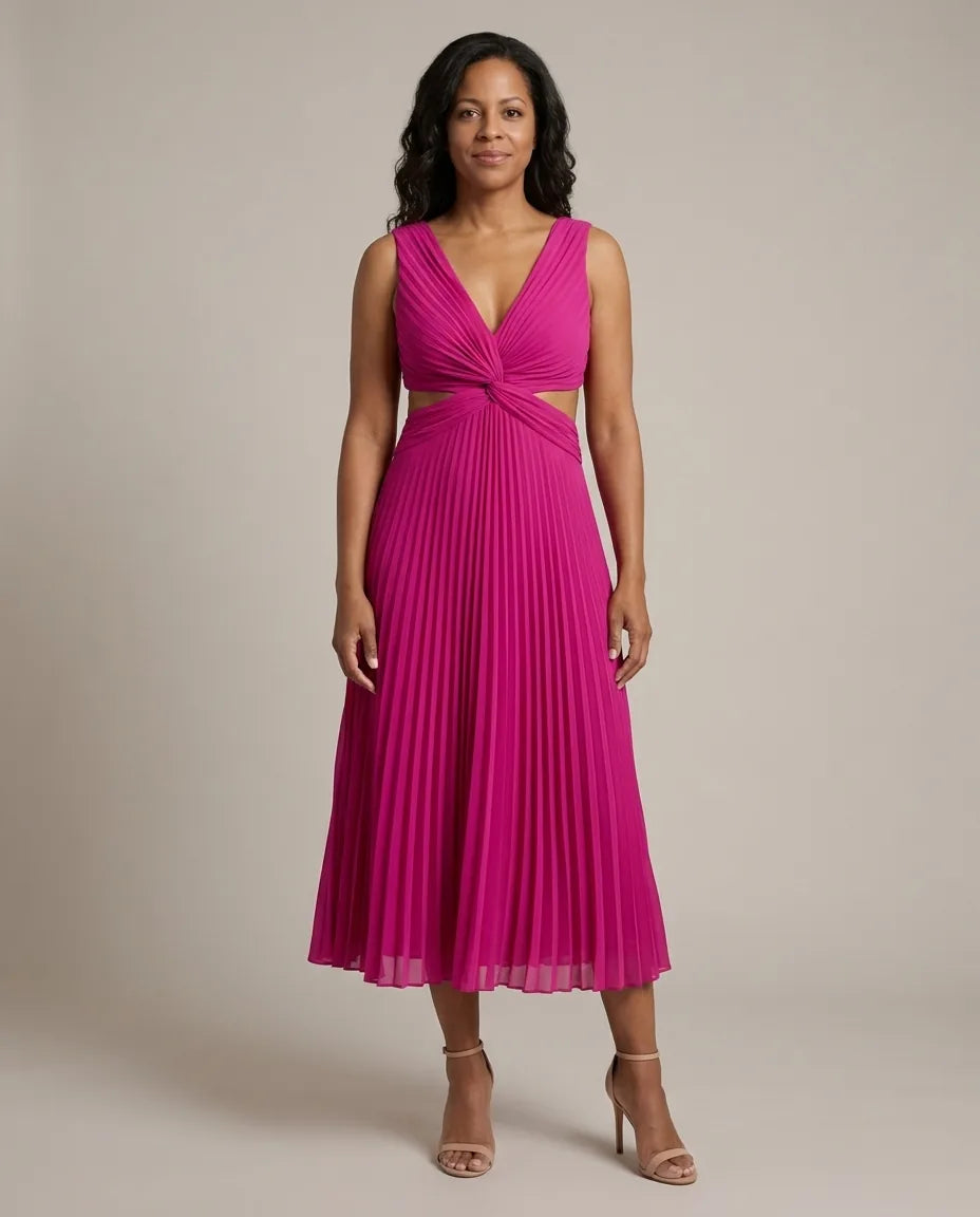Abito Midi Plissettato con Cut-Out
