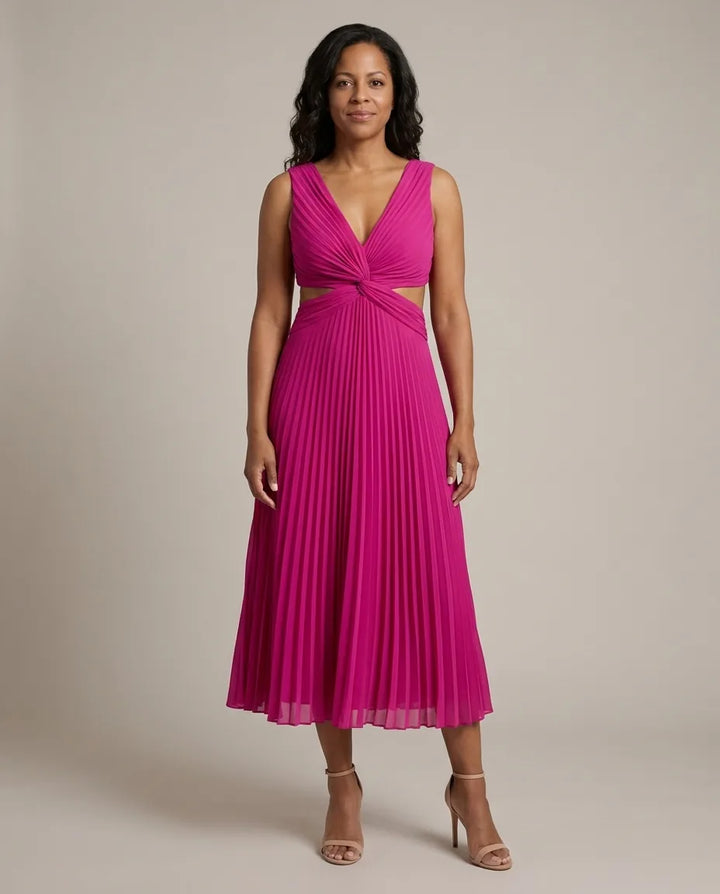 Abito Midi Plissettato con Cut-Out