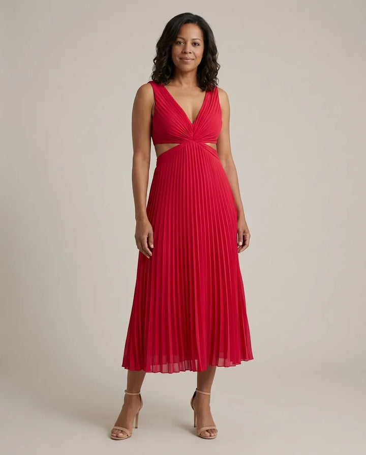 Abito Midi Plissettato con Cut-Out