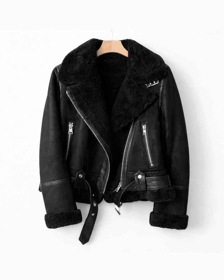 Giacca Stile Biker con Collo Ampio