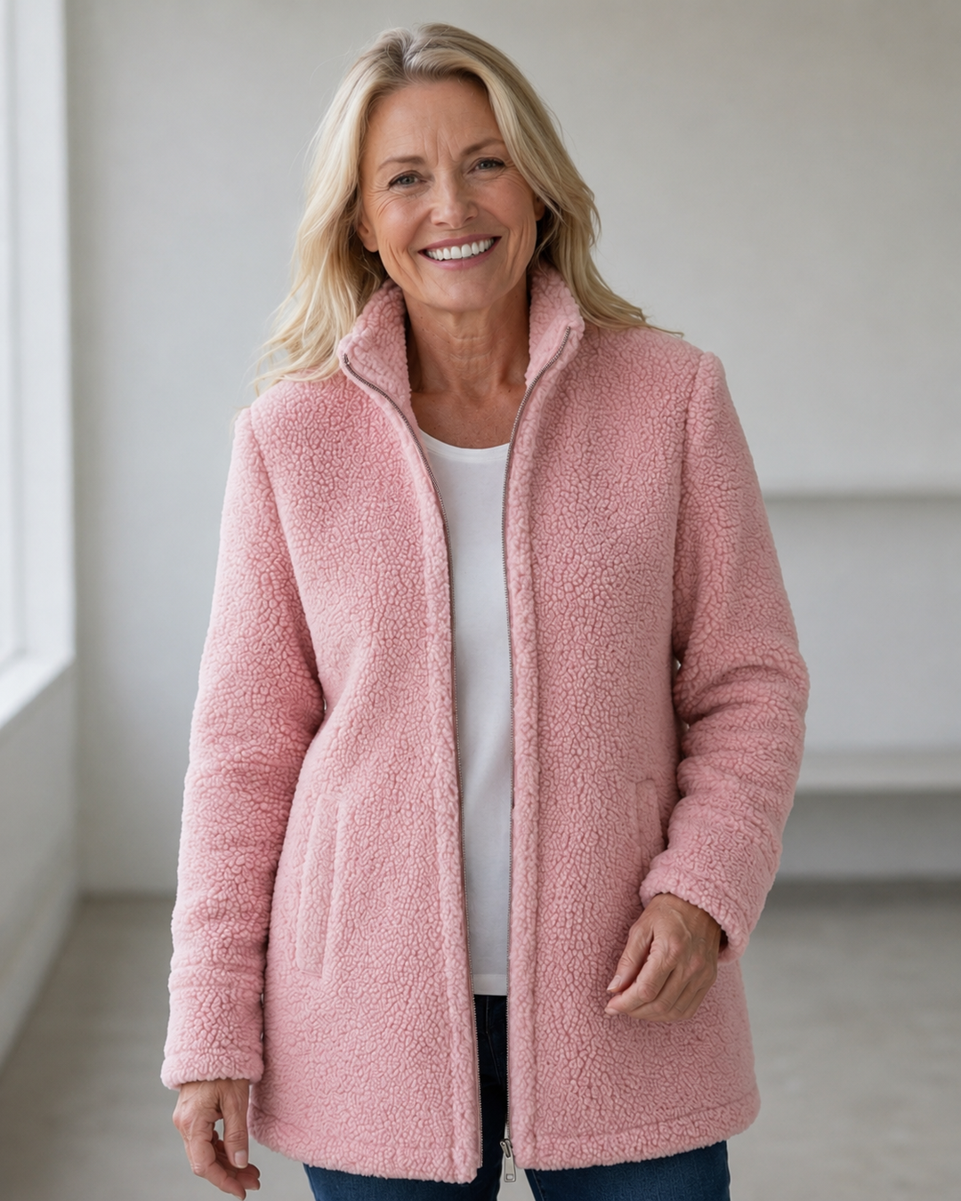 Giacca Morbida Rosa con Zip