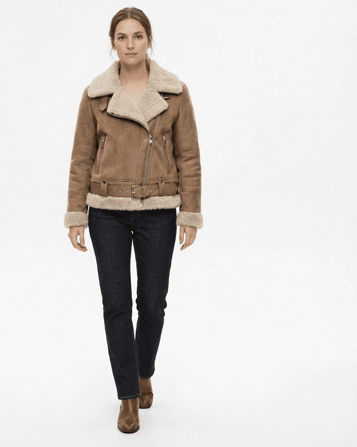 Giacca Stile Biker con Collo Ampio