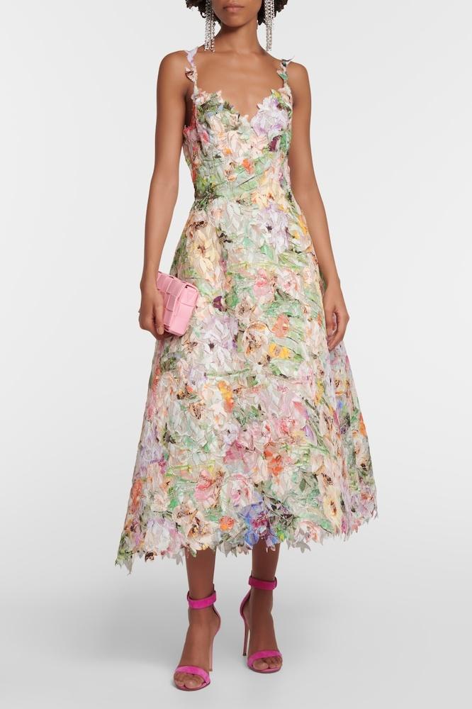 Abito Midi Floreale Scollo a Cuore