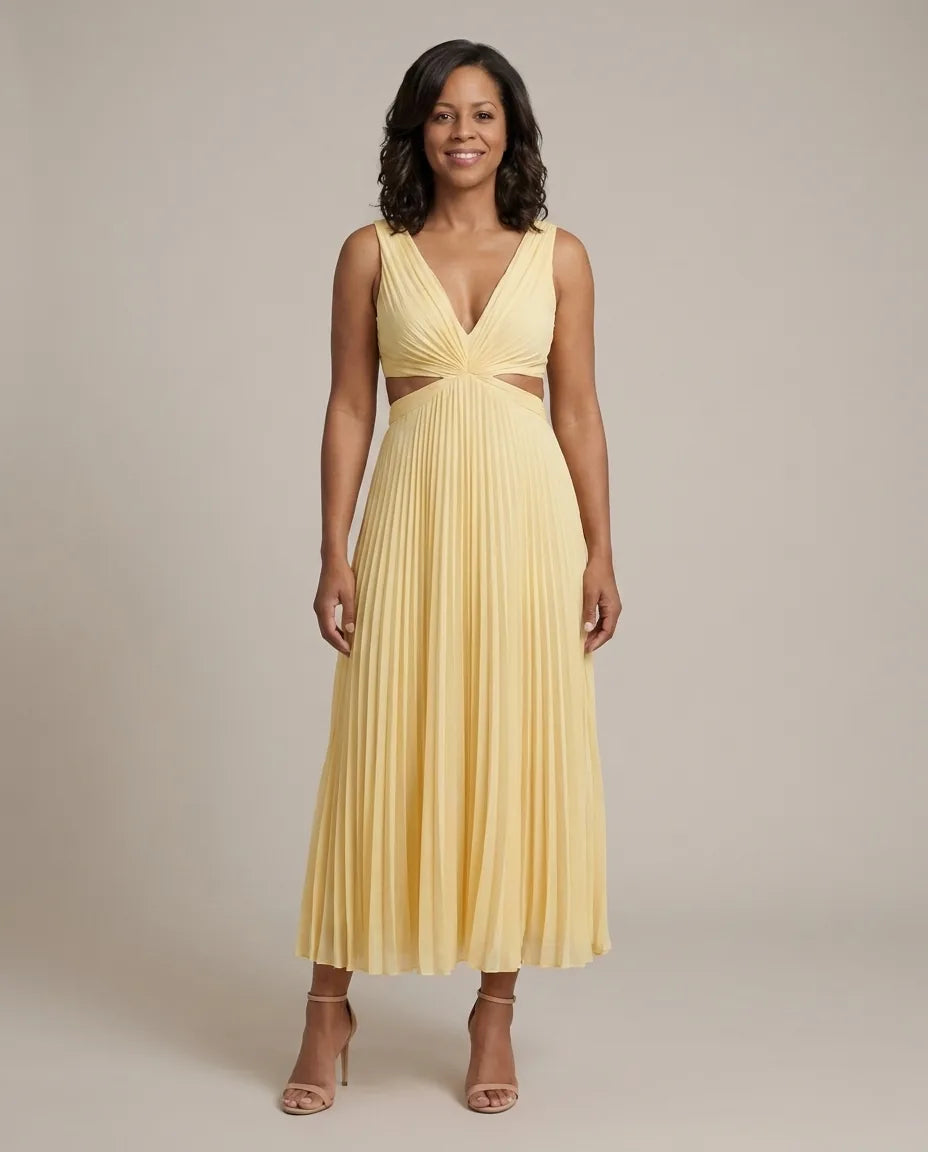 Abito Midi Plissettato con Cut-Out