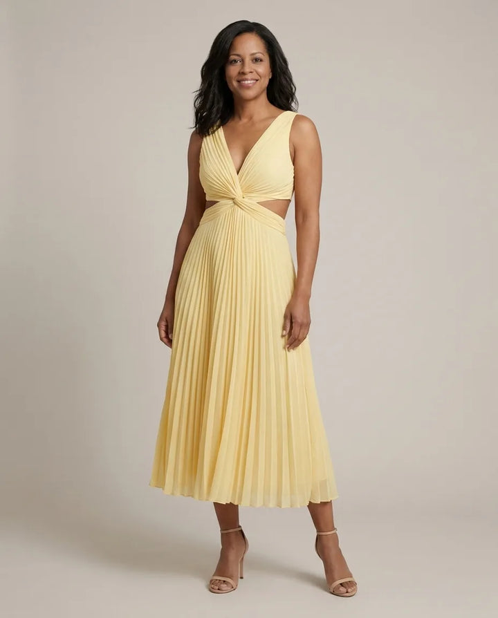 Abito Midi Plissettato con Cut-Out